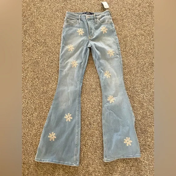 Hollister flare jeans with embroidered flowers